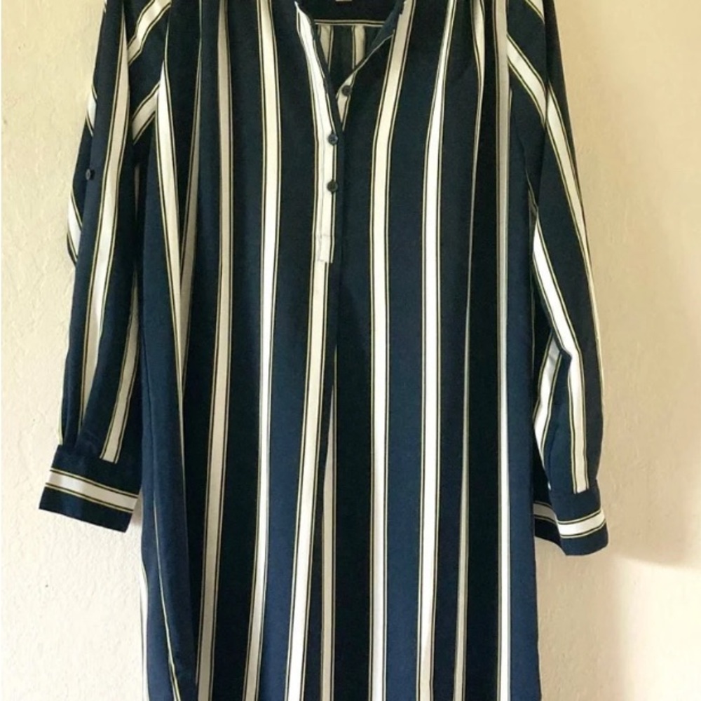 LOFT Striped Dress with Tie Sash
